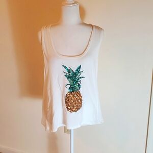 Express sequin pineapple graphic tank top